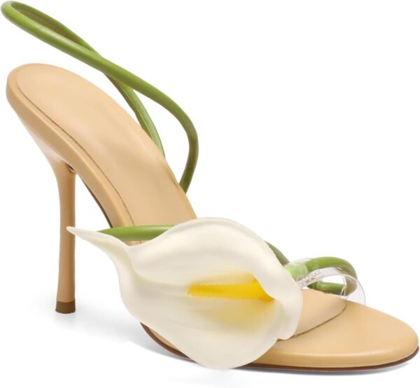 Floral High Heels, Calla Lily Open-Toe Floral Stiletto Heels, Sexy Strappy Wedding/Birthday Dress High Heel Sandals