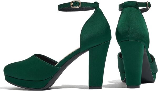 High Block Heels Pumps Round Closed Toe Ankle Strap Dress Wedding Shoes