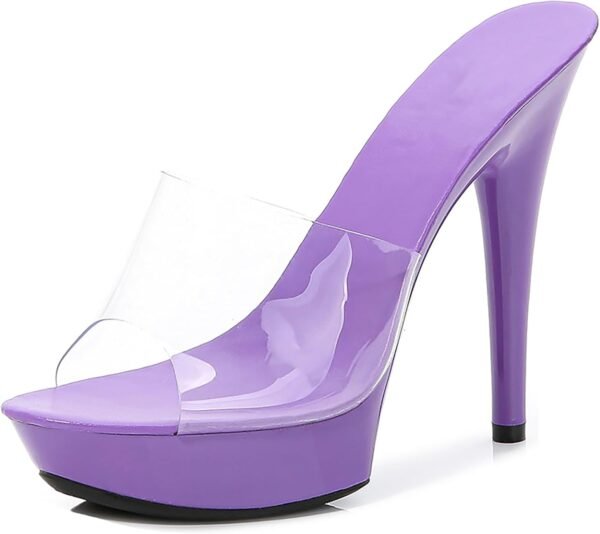 transparent strappy peep-toe platform super high-heeled sexy party mules, fashionable transparent open-toe 5.11-inch high-heeled backless prom sandals, suitable for evening parties and weddings