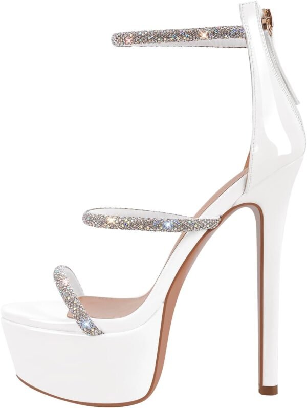 Platform Heel for Crystal Sandals with Rhinestone Straps Buckle Stiletto High Heels