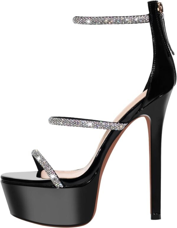 Platform Heel for Crystal Sandals with Rhinestone Straps Buckle Stiletto High Heels