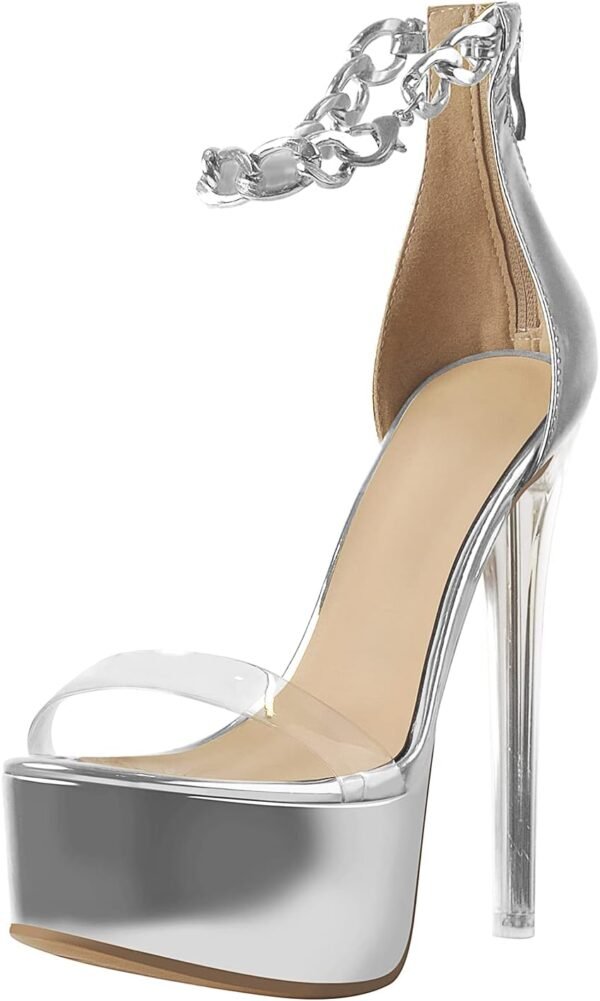 Round Open Toe Platform Clear High Heel Zip Up Sandals