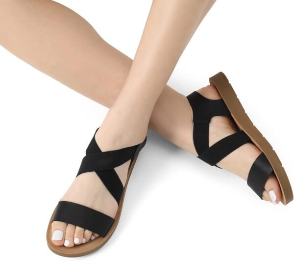 Open Toe Elastic Ankle Strap Flat Summer Sandals