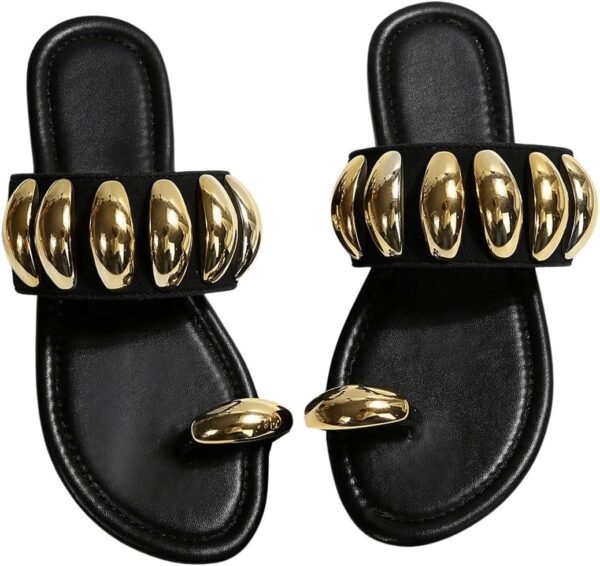 Gold Metallic Flat Sandals Dressy Open Toe Flip Flops Slides Shoes