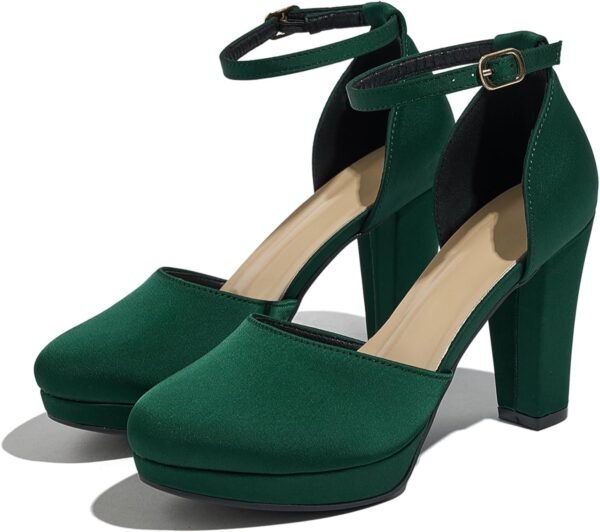 High Block Heels Pumps Round Closed Toe Ankle Strap Dress Wedding Shoes