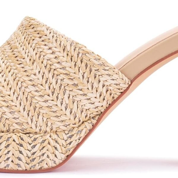 raffia high-heeled sandals, platform wedge heel, slip-on chunky heel, elegant summer open-toe chunky heel resort beach mules