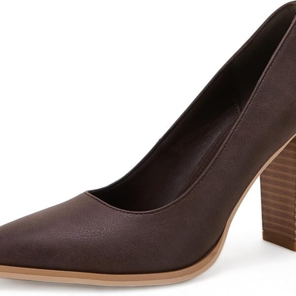 Pointed Toe Pumps Chunky Block High Heel Slip On Dress Party Wedding Shoes